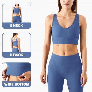 Fashion Lady Gym V Neck Workout Top U Back Yoga Bra Custom Athletic Fitness Ribbed Sports Bra