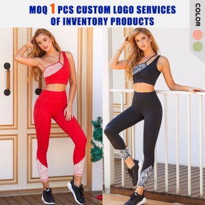 Yoga set | Women one shoulder sports bra color blocked leggings high quality 2 piece activewear