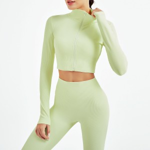 Custom sports bra yoga sets zip top high waist leggings 3 piece activewear set women fitness apparel