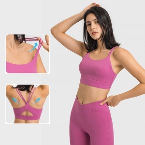 Womens sports bras hollow out V back cross spaghetti straps workout fitness yoga gym bra