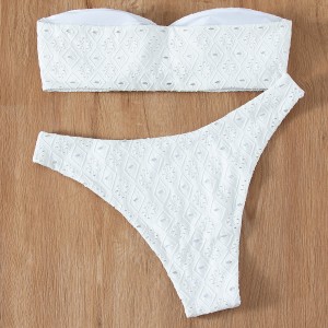 Womens o ring bandeau bikini set smocked bathing suit sexy strapless two piece swimsuit