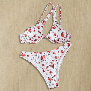 Womens sexy bathing suits spaghetti strap small floral printed bikini set two piece swimsuit