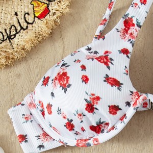 Womens sexy bathing suits spaghetti strap small floral printed bikini set two piece swimsuit