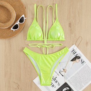 Womens sexy spaghetti straps halter cross front high cut thong two pieces bikini set swimsuit