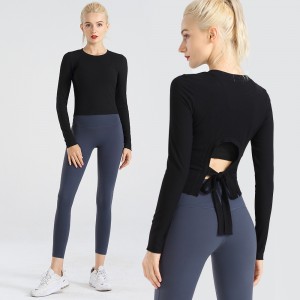 Custom U Back Strappy Long Sleeve Sweatshirts Yoga GYM Top Fitness Women Sportswear Tops