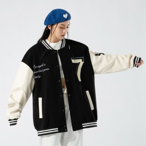 Mens retro letter embroidery baseball uniform color block loose fashion winter button poilot jackets