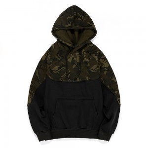 Mens camouflage printed pullover colorblock hoodies loose casual running hooded fleece sweatshirts