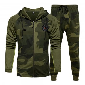 Men camouflage color block tracksuits running zip hoodies athletic trackpants outdoor sweatsuits