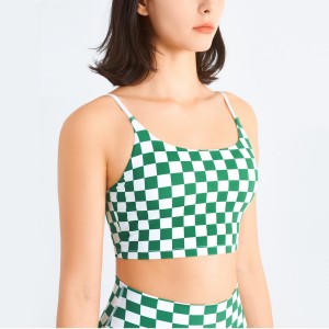 Women checkerboard printed yoga sports bras U neck spaghetti straps workout fitness athletic tops