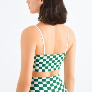 Women checkerboard printed yoga sports bras U neck spaghetti straps workout fitness athletic tops