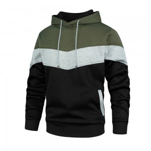 Men color block pullover hoodies casual outdoor running drawstring fleece long sleeve sweatshirts