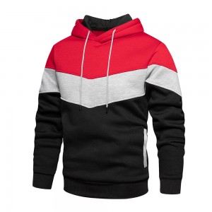 Men color block pullover hoodies casual outdoor running drawstring fleece long sleeve sweatshirts