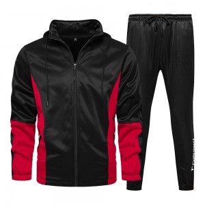 Mens running tracksuits color block loose zip hooded jacket sweatpants outdoor athletic sports sweatsuits
