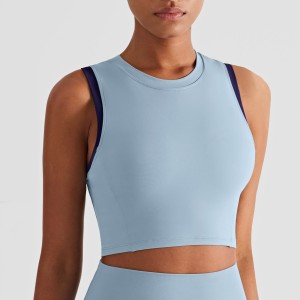 Women round neck yoga tank top colorblock nude feeling running workout tommy control crop tops
