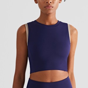 Women round neck yoga tank top colorblock nude feeling running workout tommy control crop tops