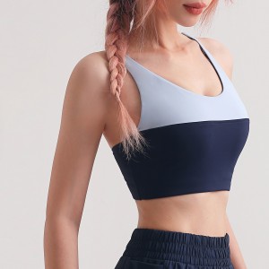 Womens colorblock yoga sports bras criss cross spaghetti straps gym workout athletic running tops