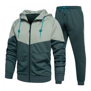 Mens french terry tracksuits color block zip up hoodies jogger sweatpants two piece sweatsuits