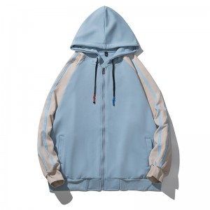 Mens color block full zip hoodies stripe long sleeve coat drawstring casual sports hooded jackets