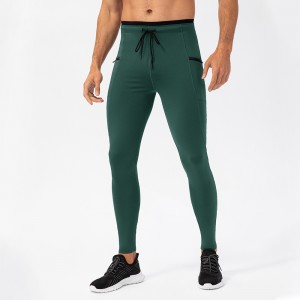 Men tights fitness compression leggings zip pocket high stretch outdoor running training pants