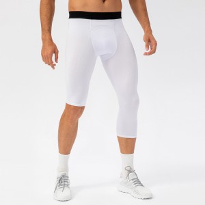 Men quick-dry sweatpants one leg fitness cropped stretch breathable training compression pants
