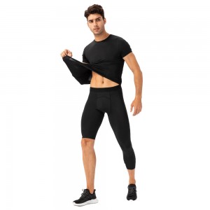 Men quick-dry sweatpants one leg fitness cropped stretch breathable training compression pants