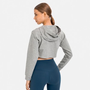 Crop hoodies | Women fashion long sleeve hooded yoga top crop short gym sports active hoodies