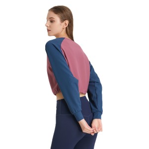 Wholesale Price China Custom Causal Cotton Long Sleeve Crew Neck Patchwork Colorblock Pullover Sweatshirt Women