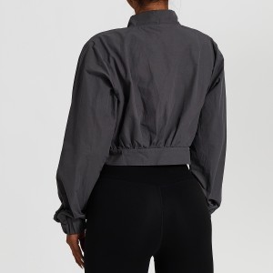 Women long sleeve quick dry sports zip coat sunscreen waistcoat stand collar jacket crop sweatshirt