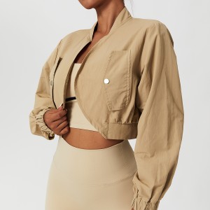Women long sleeve quick dry sports zip coat sunscreen waistcoat stand collar jacket crop sweatshirt