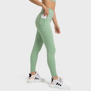 Womens leggings cross v waistband side pockets no T-line cropped yoga pants