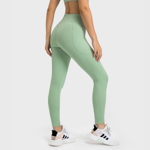 Womens leggings cross v waistband side pockets no T-line cropped yoga pants