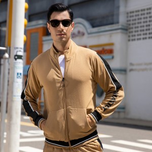 Men color block tracksuits zip up jackets stripe drawstring trackpants running fleece sweatsuits
