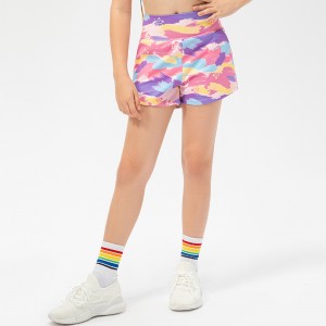 Girls printed sports shorts yoga fitness moisture-wicking training sweatpants children short pants