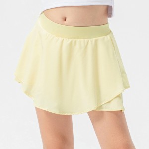 Girls 2 in 1 tennis skirt running dance training shorts fake two piece yoga pants with inner pocket