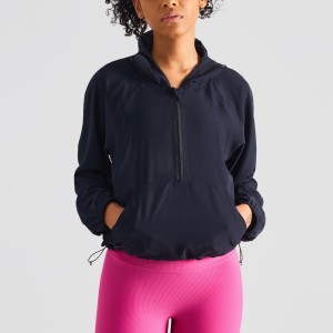Women half zip hooded outdoor jackets lightweight quick dry breathable adjust hem loose hoodie