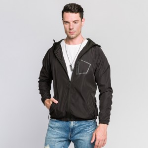Custom men’s zip up hooded jacket outdoor sports casual woven coat