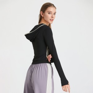 Women yoga top autumn silm fit hooded sports hoodies long sleeve stripe running fitness sweatshirts