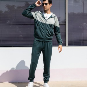 Men long sleeve tracksuits colorblock zip hoodies set running jogger pants two piece sweatsuits
