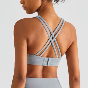 Women cross straps hook closure sports bra U neck workout yoga gym fitness running athletic top