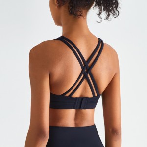 Women cross straps hook closure sports bra U neck workout yoga gym fitness running athletic top