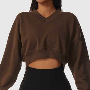 Women loose long sleeve sports sweatshirts outdoor fitness v neck pullover casual fashion crop top