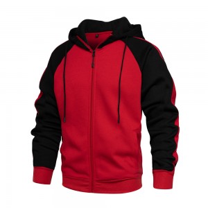 Mens color block full zip fleece hoodies oversized loose casual long sleeve drawstring sweatshirts