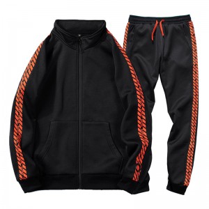 Mens running sweatsuits full zip up jackets printed drawstring jogger sweatpants 2 pcs tracksuits