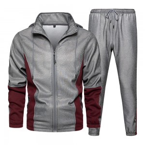 Men loose zip two piece sweatsuits color block hooded jacket plus size jogger pants tracksuits