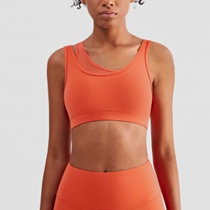 Womens U neck yoga sports bras mesh patchwork shoulder straps fitness workout gym athletic top