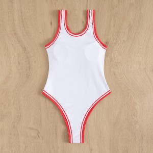 Womens one piece retro U neck swimsuits tummy control printed bathing suit high cut swimwear