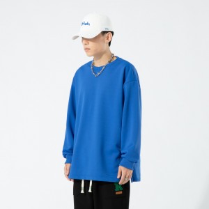 Mens round neck pullover Couple casual top loose unique button side long sleeve Unisex sweatshirts