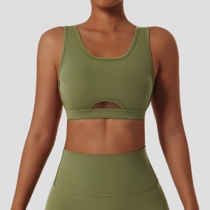 Women recycled sports bras strappy hollow out breathable quick dry nude feeling gym running top