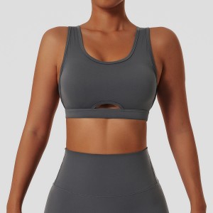 Women recycled sports bras strappy hollow out breathable quick dry nude feeling gym running top