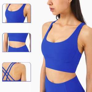 Womens rib yoga sports bras criss-cross straps workout fitness running gym athletic crop tops